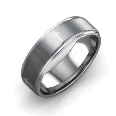 Men's Cross and Brushed Centre Tungsten Ring - By The Name Necklace;