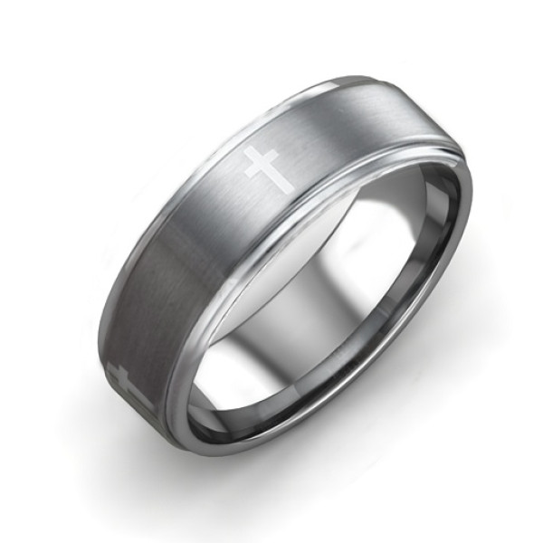 Men's Tungsten Cross and Brushed Center Ring