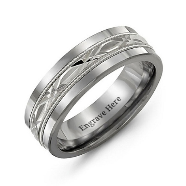 Mens Tungsten Ring with XO Cut Out Design