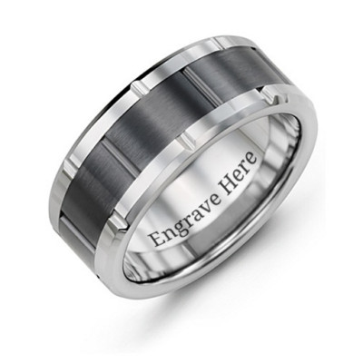 Men's Grooved Bicolour Tungsten Ring - By The Name Necklace;