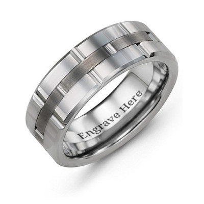 Men's Grooved Layers Tungsten Ring - By The Name Necklace;