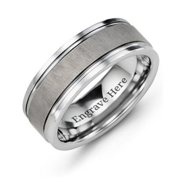 Mens Tungsten Band with Brushed Centre and Grooved Design