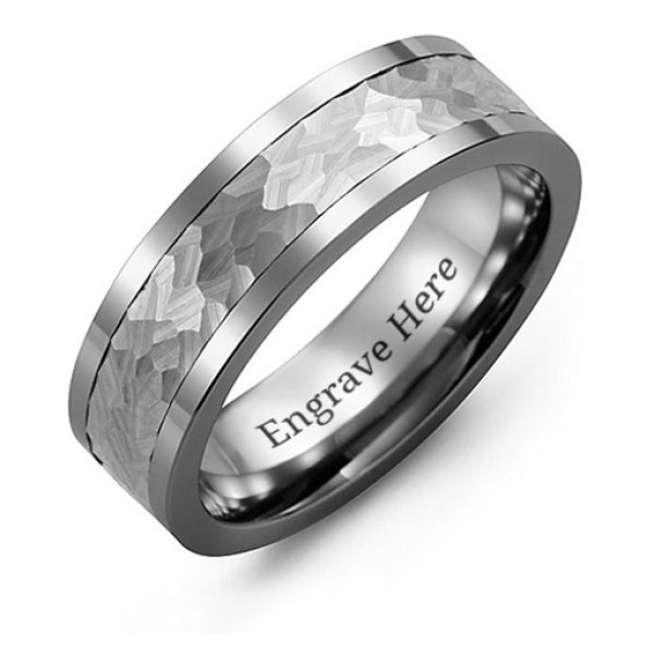 Men's Tungsten Band Ring with Hammered Finish