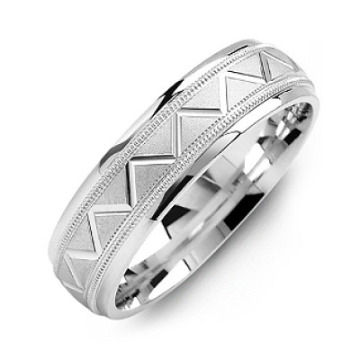 Men's Milgrain Ring with Zig-Zag Pattern - By The Name Necklace;