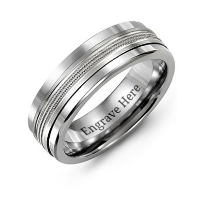 Mens Tungsten Wedding Band with Modern Beaded Centre