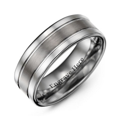 Mens Polished Tungsten Brushed Center Band Ring