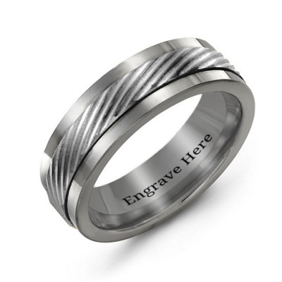 Men's Polished Tungsten Ring with Detailed Centre Band