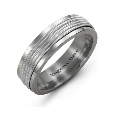 Men's Ribbed Centre Tungsten Band Ring - By The Name Necklace;