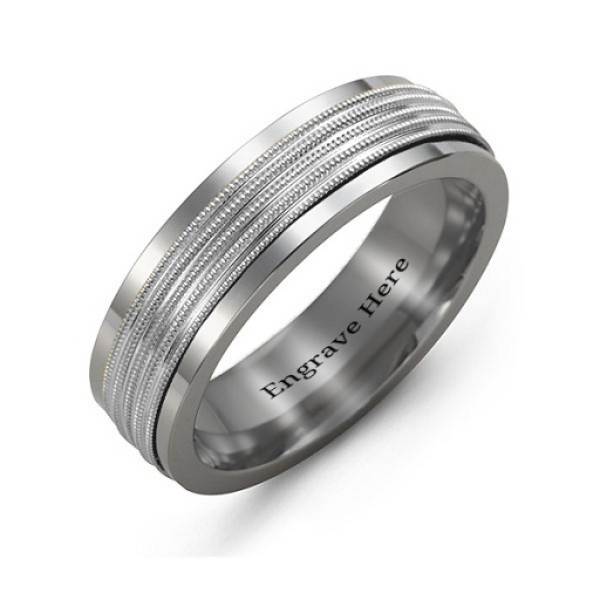 Men's Tungsten Band Ring with Center Ribbing