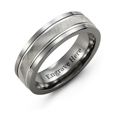 Men's Textured Diamond-Cut Ring with Polished Edges - By The Name Necklace;