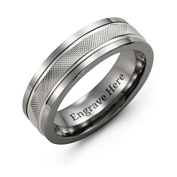 Mens Diamond Cut Textured Ring with Polished Edges
