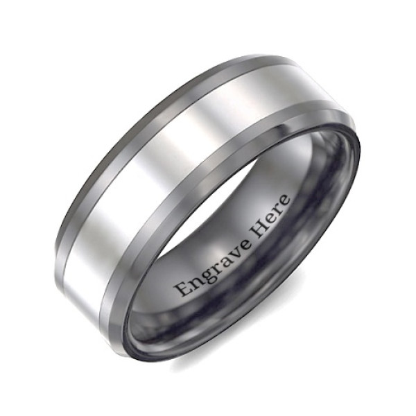 Men's Tungsten Wedding Band with Two-Tone Black and Polished Finish