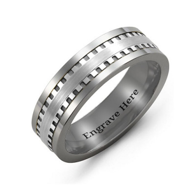 Men's Vertical Grooved Centre Tungsten Band Ring - By The Name Necklace;