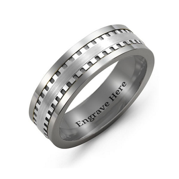 Mens Tungsten Ring with Vertical Grooves on Center Band
