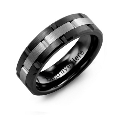 Men's Ceramic & Tungsten Grooved Brushed Ring - By The Name Necklace;