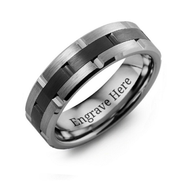 Men's Tungsten Ceramic Grooved Brushed Wedding Band Ring