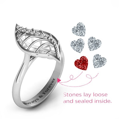 Stylish Leaf Cage Ring with Minty Accents