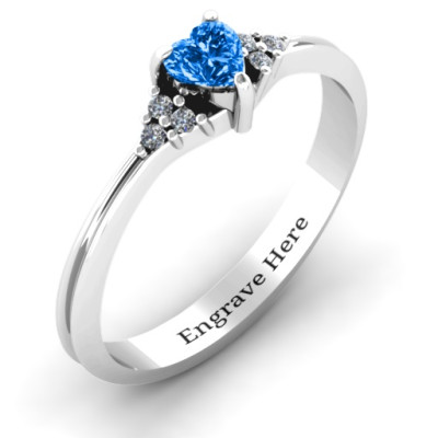 Women's Silver Narrow Heart Ring with Shoulder Accents