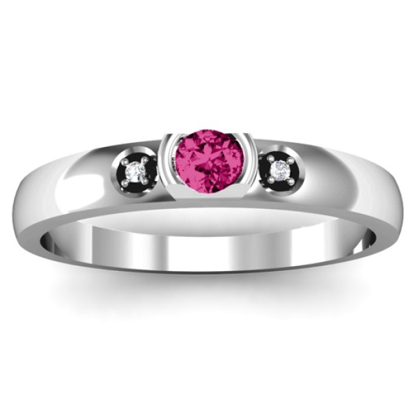 Sterling Silver Open Cut Women's Ring with Accent Stones
