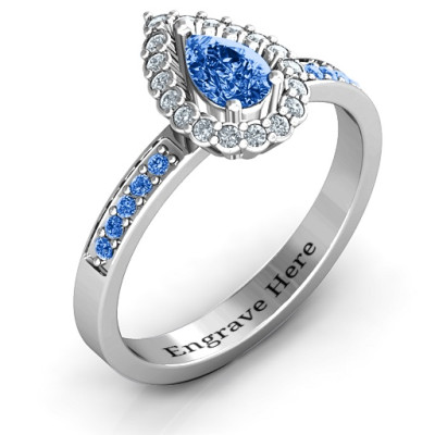 Pear Shaped Diamond Halo Engagement Ring - 14K White Gold