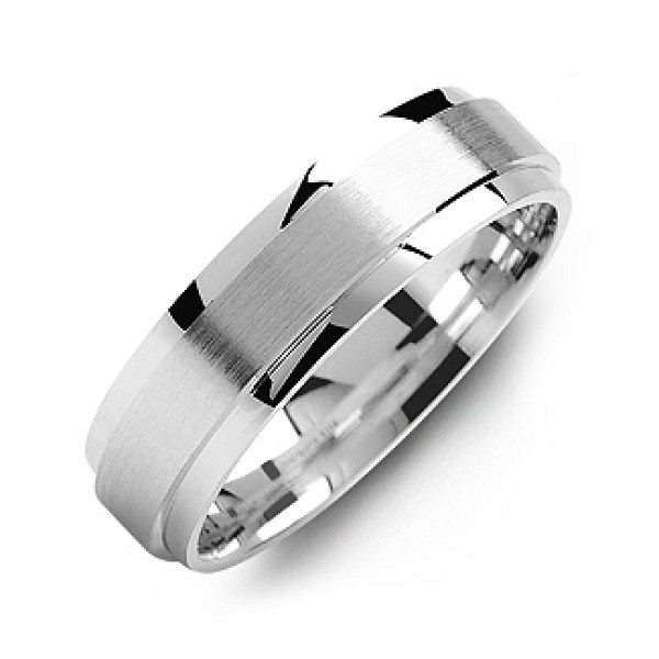 Men's Polished Flat Centre Ring with Raised Brush Edges