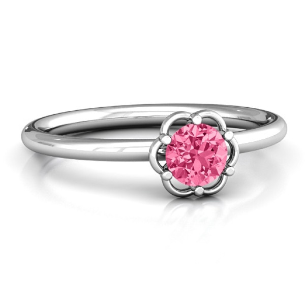 Beautiful Red Flower Sterling Silver Ring