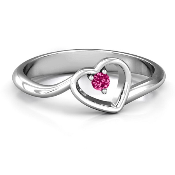 Solid Gold Heart Bypass Ring, Single Strand Band Jewellery