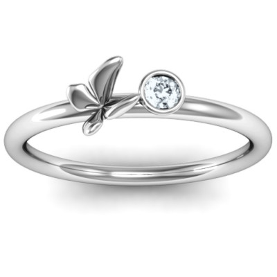 Silver Butterfly Ring with 'Flower' Stone Detail