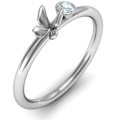 Silver Butterfly Ring with 'Flower' Stone Detail