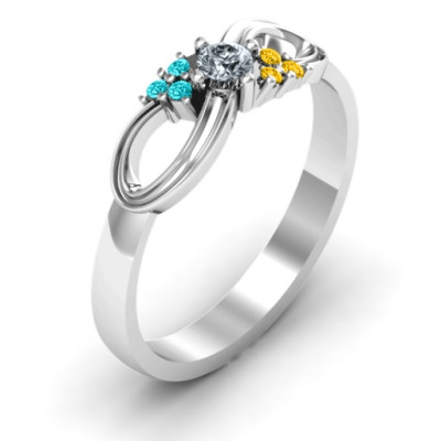 14K White Gold Diamond Solitaire Infinity Ring with Accent Stones