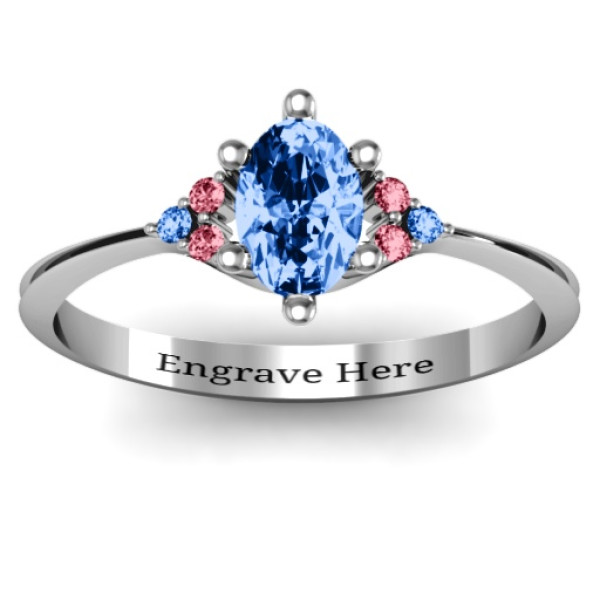 Oval Solitaire Ring with Triple Accent Diamonds