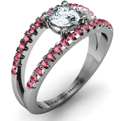 Split Shank Engagement Ring with Circle and Twin Accent Rows
