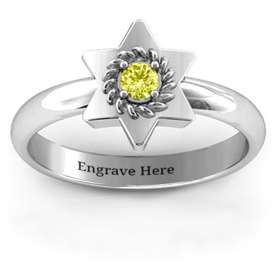 Sterling Silver Star of David with Gemstone and Rope Accent Ring