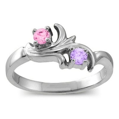 Sterling Silver Nouveau Flame Ring with 2-6 Gemstones