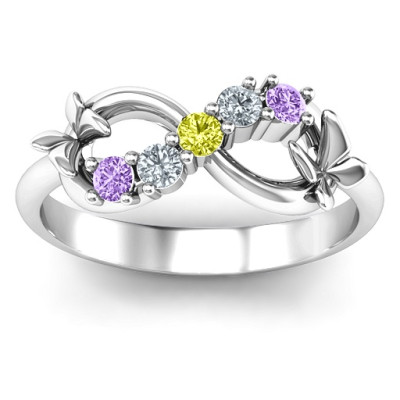 Sterling Silver 5 Stone Infinity Ring with Soaring Butterflies