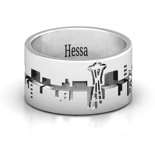 Sterling Silver Ring with Seattle Design - Handcrafted Silver Jewellery