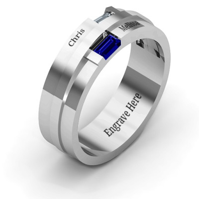 Men's Sterling Silver Baguette Ring