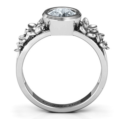 Sterling Silver Blossoms Split Shank Ring w/ Genuine Diamond