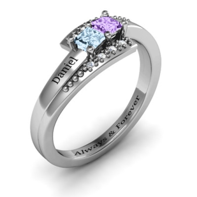 Sterling Silver Double Princess Accented Bypass Ring