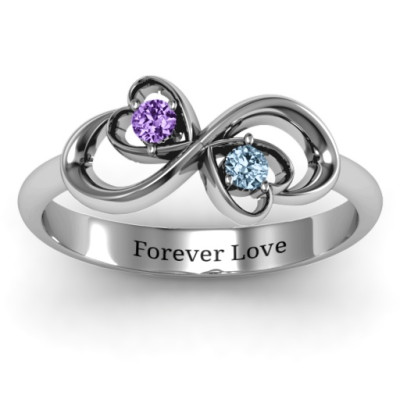 Sterling Silver Infinity Ring with 2 Hearts and Stones