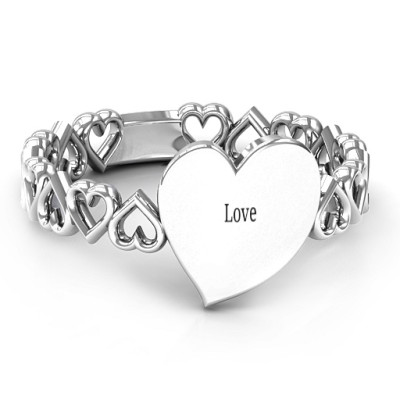 Sterling Silver Engravable Cut Out Hearts Ring With My Engraved