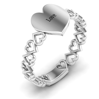 Sterling Silver Engravable Heart Cutout Ring with Engraving