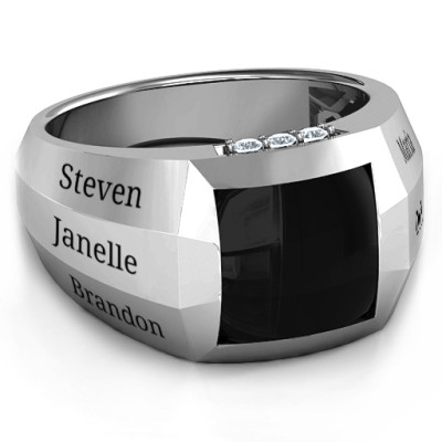 Sterling Silver Engravable Statement 6-Stone Men's Ring  With My Engraved