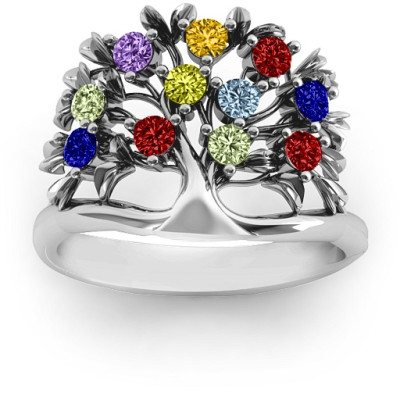 Sterling Silver Ring for Mom, Dad and Kids - Family Tree Design