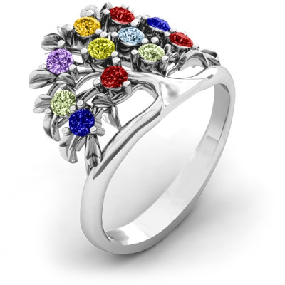 Sterling Silver Ring for Mom, Dad and Kids - Family Tree Design