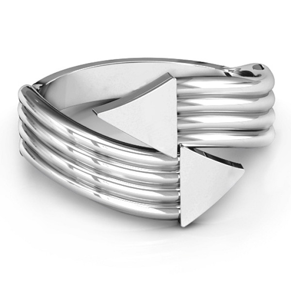 Sterling Silver Geometric Ring with Arrow and Triangle Bypass Design