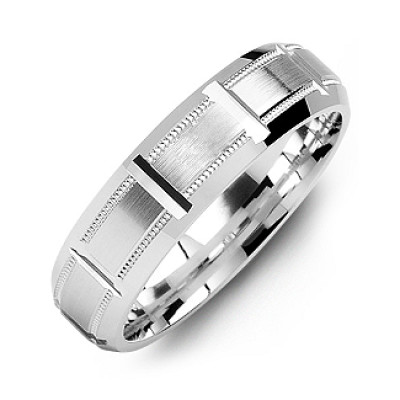 Men's Sterling Silver Horizontal-Cut Beveled Edge Ring