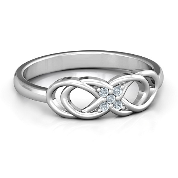 Sterling Silver Infinity Knot Ring with Gemstone Accents