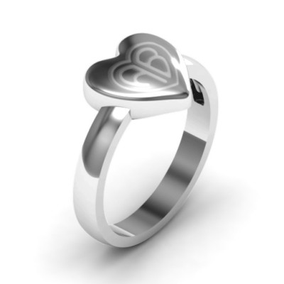 Personalised Sterling Silver Heart Ring - Monogrammed with Engraving