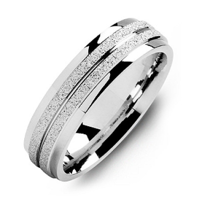 Men's Polished Edge Sterling Silver Laser-Finish Ring